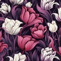 The Line Art Tulip Field Seamless Pattern