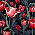 The Line Art Tulip Field Seamless Pattern