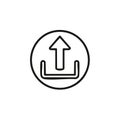 Line art upload icon symbol within a circle signifying data transfer to cloud storage or file sharing capabilities Royalty Free Stock Photo