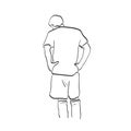 Line art upset male soccer player in rear view illustration vector hand drawn isolated on white background