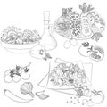 Line art various salads