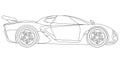 Line art vector car, concept design. Vehicle black contour outline sketch illustration isolated on white background.