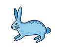 Line art vector contour illustration of blue hare isolated on white background. Cute minimalistic rabbit. Fantasy bunny