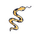 Line art vector contour illustration of yellow cute snake. Funny reptile in minimalistic simple style. Linear zigzag