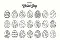 Line art vector Easter eggs icons set doodle style. Happy Easter hand drawn isolated on white background. Royalty Free Stock Photo