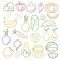 Line art vector graphical fancy food set of fruit and vegetable Royalty Free Stock Photo