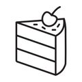 Line art vector icon slice of layer cake with cherry fruits for apps and websites