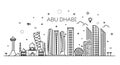 Abu Dhabi city line art Vector illustration with all famous buildings. Cityscape.