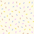 Line art vector illustration of pink, brown, yellow, blue colors ice cream sprinkles in pastel colors. Seamless pattern. Royalty Free Stock Photo