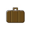Line art vector illustration of vintage old fashioned leather suitcase travel trunk with straps. Offset effect coloring. Brown