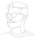 Line art portrait of handsome young bearded man with glasses and shirt. Royalty Free Stock Photo