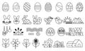 Line art vector set featuring abstract geometric Easter symbols. Includes various designs of Easter eggs Royalty Free Stock Photo