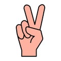 Line art victory sign. Sketch victory sign. Peace symbol. Finger gesture. Vector illustration. stock image. Royalty Free Stock Photo