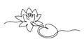 Line art water lily. Minimal lotus with leaf. Floral logo for beauty salon Royalty Free Stock Photo