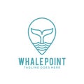 Line art whale point logo vector design template element. pointer, direction, location, navigation and whale symbol icon