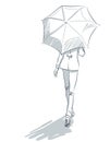 Line-art with woman back under umbrella