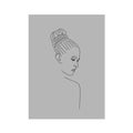 Line art woman bridal beam hairstyle, continuous line hand drawing of minimalistic female profile on gray background, vector