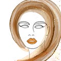Line art woman face hand drawing with alcohol ink. Trendy art design, nice for poster, wallpaper, any social networks. Vector Royalty Free Stock Photo