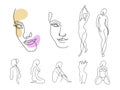 Line art woman silhouette vector set. Female faces and different figure poses in modern simple linear style. Girl body Royalty Free Stock Photo