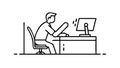 Line Art Worker Engaged in Computer-Based Task, vector design Generative AI Royalty Free Stock Photo