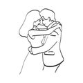 Line art young asian wedding couple hugging each other during wedding ceremony illustration vector isolated on white background Royalty Free Stock Photo