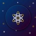 Line Atom icon isolated on blue background. Symbol of science, education, nuclear physics, scientific research. Colorful Royalty Free Stock Photo