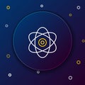 Line Atom icon isolated on blue background. Symbol of science, education, nuclear physics, scientific research Royalty Free Stock Photo