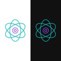 Line Atom icon isolated on white and black background. Symbol of science, education, nuclear physics, scientific Royalty Free Stock Photo