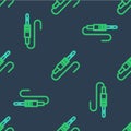 Line Audio jack icon isolated seamless pattern on blue background. Audio cable for connection sound equipment. Plug wire Royalty Free Stock Photo