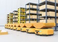 Line of Autonomous Mobile Robots in modern warehouse