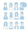 Line avatars collection. Web internet profile characters faces male and female user anonymous vector avatars