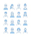 Line avatars. Happy people icons user flat outline male female avatar anonymous faces man woman cute guy internet