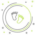 Line Baby footprints icon isolated on white background. Baby feet sign. Colorful outline concept. Vector Royalty Free Stock Photo