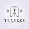 line badge traditional teepees logo vector illustration design, wild life indian ethnic lodge