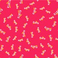 Line Bamboo icon isolated seamless pattern on red background. Vector