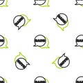 Line Bang boom, gun Comic text speech bubble balloon icon isolated seamless pattern on white background. Vector