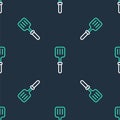 Line Barbecue spatula icon isolated seamless pattern on black background. Kitchen spatula icon. BBQ spatula sign