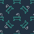 Line Bathtub icon isolated seamless pattern on black background. Vector