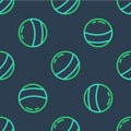 Line Beach ball icon isolated seamless pattern on blue background. Children toy. Vector Royalty Free Stock Photo