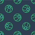 Line Beach ball icon isolated seamless pattern on blue background. Children toy. Vector Royalty Free Stock Photo