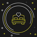 Line Bedroom icon isolated on black background. Wedding, love, marriage symbol. Bedroom creative icon from honeymoon