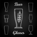 Line beer glasses icons on blackboard