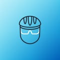 Line Bicycle helmet icon isolated on blue background. Extreme sport. Sport equipment. Colorful outline concept. Vector Royalty Free Stock Photo