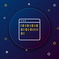 Line Binary code icon isolated on blue background. Colorful outline concept. Vector Royalty Free Stock Photo