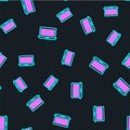 Line Binary code icon isolated seamless pattern on black background. Vector Royalty Free Stock Photo