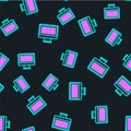 Line Binary code icon isolated seamless pattern on black background. Vector Royalty Free Stock Photo