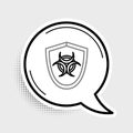 Line Biohazard symbol on shield icon isolated on grey background. Colorful outline concept. Vector
