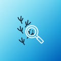 Line Bird footprint under magnifying glass icon isolated on blue background. Animal foot. Colorful outline concept