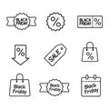 Line black friday icons set on white background Royalty Free Stock Photo