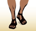 Legs walk along the road. Vector drawing Royalty Free Stock Photo